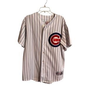 Majestic Chicago Cubs White and Blue Home Pinstripe Jersey size Large NWOT